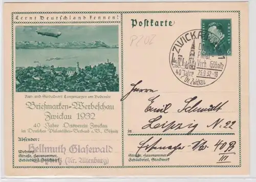 97528 DR Ganzsachen Postkarte P202 Zudruck Briefmarken-Werbeschau Zwickau 1932
