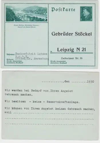 97529 DR Ganzsachen Postkarte P189/56 Zudruck Gebrüder Stöckel Leipzig 1930