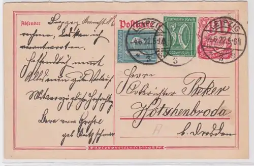 97543 DR Ganzsachen Postkarte P145A Leipzig nach Kötschenbroda 1922