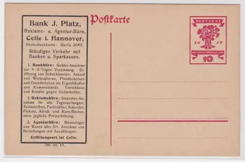 97606 DR Ganzsachen Postkarte P115 Zudruck Bank J.Platz Agentur-Büro Celle