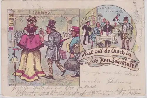 97618 Humor Ak Rut avec de Olsch in de Freujohrsfahrt! 1900