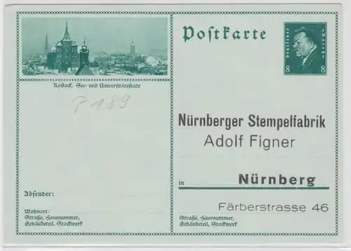 97626 DR Ganzsachen Postkarte P189/52 Zudruck Nürnberger Stempelfabrik A. Figner