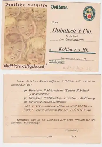97630 DR Ganzsachen Postkarte P209 dt Nothilfe Zudruck Hubaleck Werke Koblenz