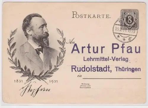 97633 DR Ganzsachen Postkarte Portrait Dr. Heinrich von Stephan Rudolstadt 1931