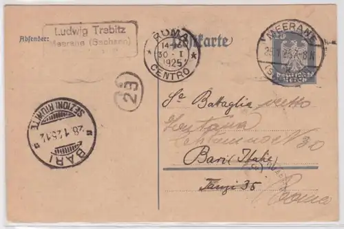 97656 Ganzsachen Postkarte P157 Ludwig Trebitz Meerane nach Bari via Rom 1925