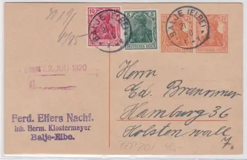 97669 DR Ganzsachen Postkarte P119 Ferd. Elfers Nachf. Balje-Elbe nach Hamburg