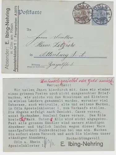 97716 DR Ganzsachen Postkarte P70 Zudruck E. Ibing-Nehring Cöln am Rhein 1913