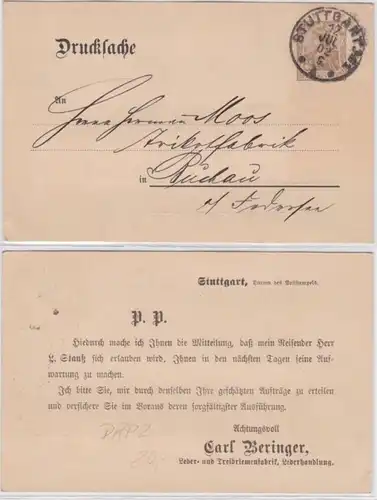 97792 Privat Ganzsachen Postkarte DRP2 Zudruck Carl Beringer Fabrik Stuttgart