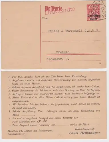97847 DR Ganzsachen Postkarte P125 Zudruck Louis Heilbronner München 1921