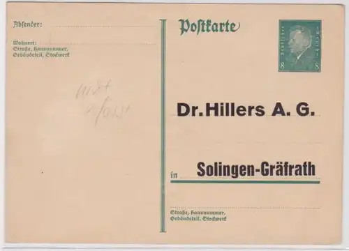 97866 Ganzsachen Postkarte P181 Zudruck Dr. Hillers AG Solingen-Gräfrath