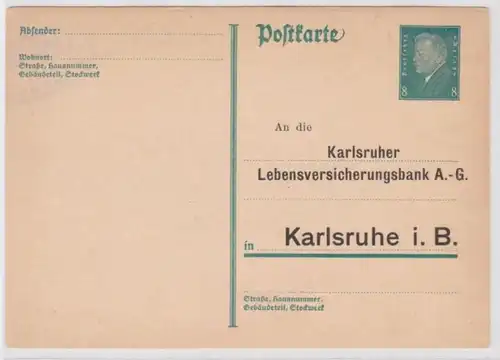 97871 Ganzsachen Postkarte P181 Zudruck Karlsruher Lebensversicherungsbank AG