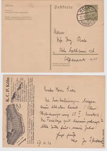 97888 DR Ganzsachen Postkarte P199 Zudruck Kaufhaus Carl Peters Köln 1932