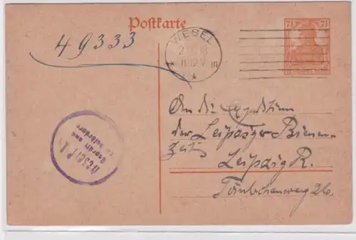 97895 DR Ganzsachen Postkarte P110 E. Stegemann Rechnungsrat Wesel geprüft 1918