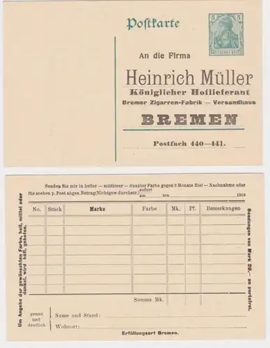 97957 DR Ganzsachen Postkarte P90 Zudruck Heinr. Müller Kgl. Hoflieferant Bremen