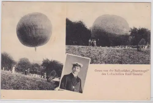97967 Ak Salutation du vol en ballon 'Oiseau de tempête' du dirigeable Emil orgerr