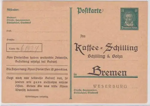 97992 DR Ganzsachen Postkarte P176 Zudruck Kaffee-Schilling & Sohn Bremen