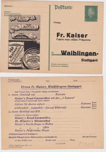 98004 DR entier Carte postale P181 tirage Fr. Kaiser Preparation Fabrik Waiblingen