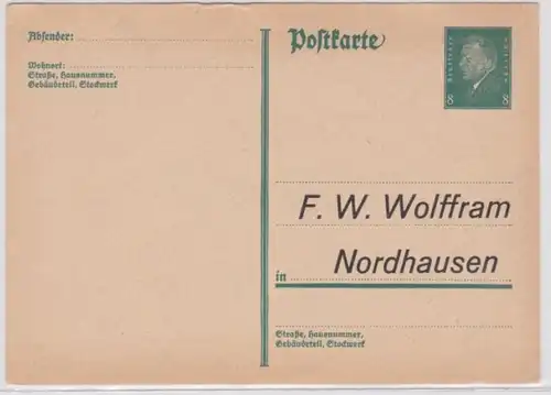 98005 DR Ganzsachen Postkarte P181 Zudruck F.W. Wolffram Nordhausen