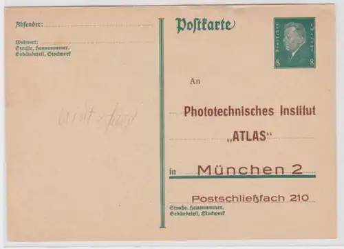 98006 Ganzsachen Postkarte P181 Zudruck Phototechnisches Institut Atlas München