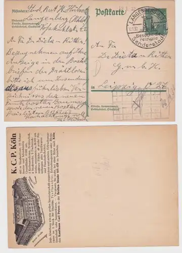 98008 DR Ganzsachen Postkarte P181 Zudruck Kaufhaus Carl Peters Köln 1932