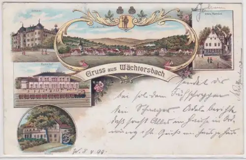 98024 Ak Lithographie Salutation de la gare de Wächersbach, etc. 1899