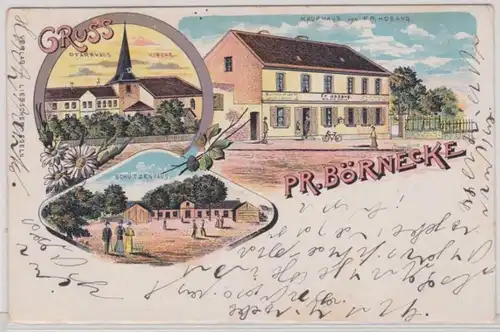 98027 Ak Lithographie Gruß aus Pr.Börnecke Kaufhaus, Schützenhaus usw. 1904