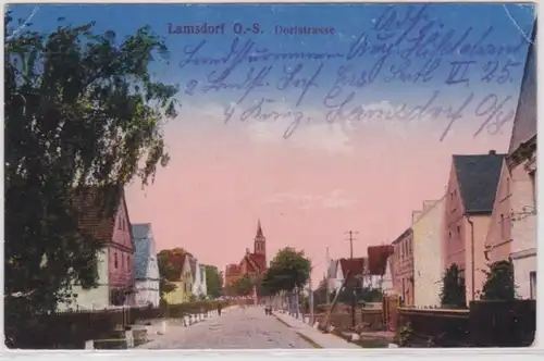 98153 Feldpost Ak Lamsdorf Oberslesien Dorfstrasse 1916