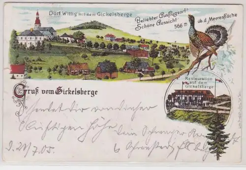 98251 Ak Lithographie Gruß vom Gickelsberg Dorf Wittig Restauration 1905