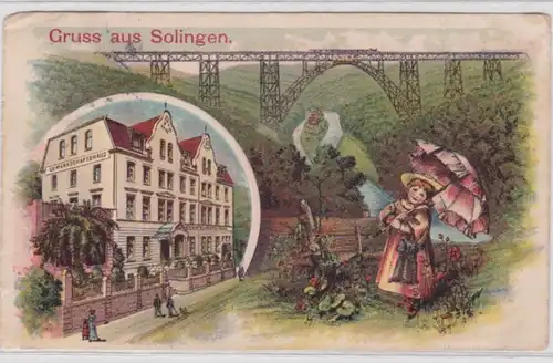 98255 Ak Lithographie Salutation de Solingen Maison syndicale 1913