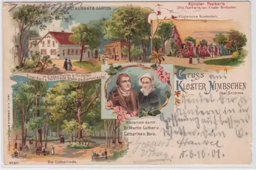 98260 Ak Lithographie Gruß aus Kloster Nimbschen bei Grimma 1901