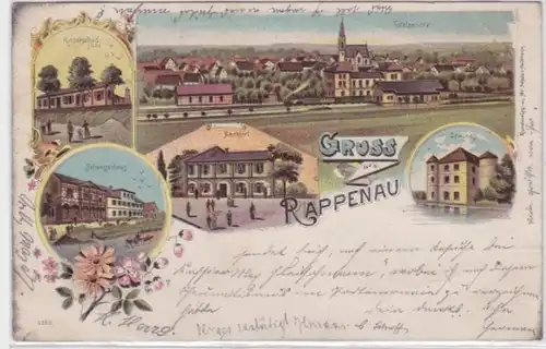 98268 Ak Lithographie Salutation en Rappenau Badhotel, Maison Suisse etc 1897