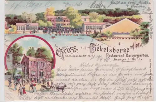 98272 Ak Lithographie Gruß aus Pichelsberg Restaurant Kaisergarten 1898