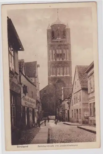 98340 Ak Stralsund Bottcher-Strasse avec tour d'église Jacobi vers 1910