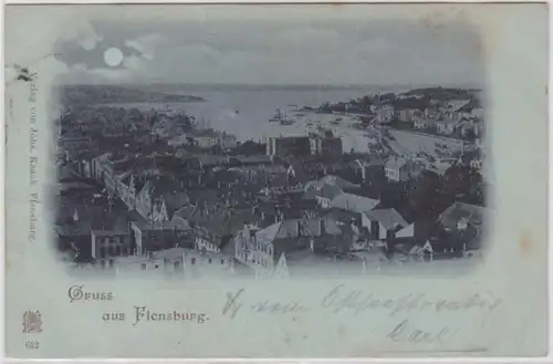 98378 Mondscheinkarte Gruß aus Flensburg Totalansicht 1898