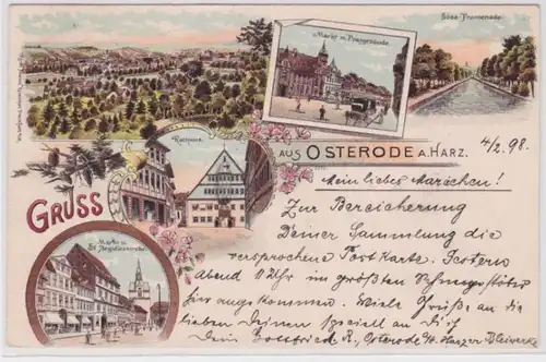 98392 Ak Lithographie Gruß aus Osterode am Harz Post usw. 1898