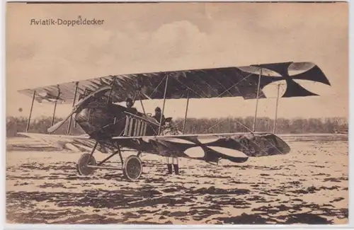 98493 Ak Aviatik Doppeldecker Flugzeug im 1.Weltkrieg um 1915