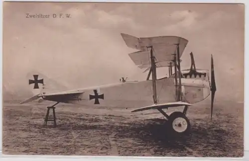 98497 Ak Zweisitzer D.F.W. Flugzeug im 1.Weltkrieg um 1915