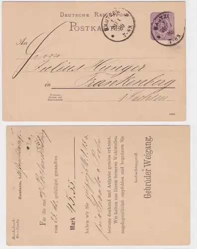 98505 Ganzsachen Postkarte P10 Zudruck Gebrüder Weigang Bautzen 1889