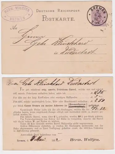 98506 Ganzsachen Postkarte P10 Zudruck Herm. Woltjen Bremen 1882