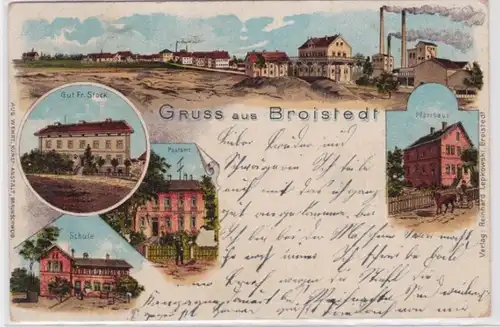 98773 Ak Lithographie Salutation de Broistedt école, bureau de poste, etc. 1905