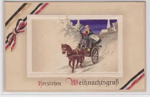98813 geprägte Ak Herzlichen Weihnachtsgruß: Pferdekutsche im Schnee um 1915