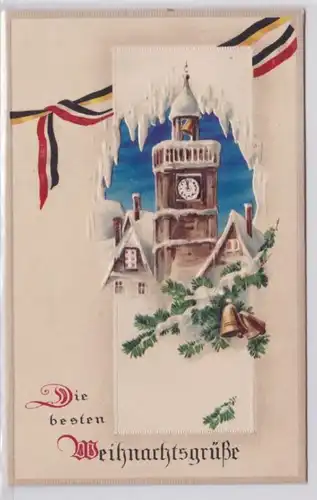 98931 geprägte Feldpost Ak Die besten Weihnachtsgrüsse: Kirchturm und Glocken