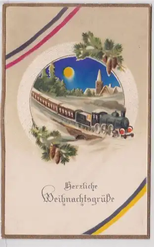 98940 geprägte Ak Herzliche Weihnachtsgrüße: Eisbahn fährt durch Schnee 1915