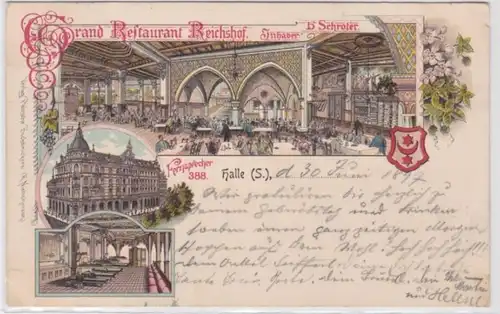99002 Ak Lithographie Halle an der Saale Grand Restaurant Reichshof 1897
