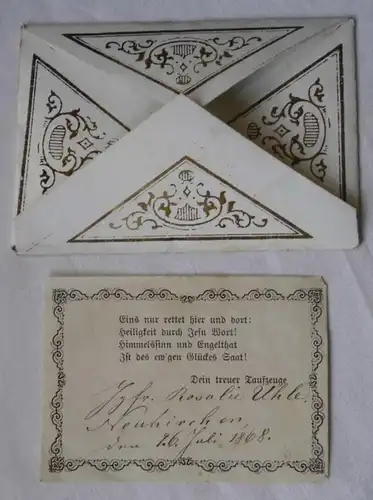 hübscher Taufbrief mit goldgeprägtem Umschlag 1868 (112362)
