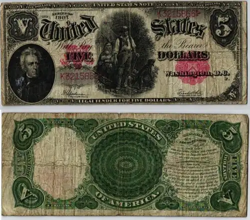 5 Dollar Legal Tender Banknote USA Andrew Jackson Serie 1907 (133289)