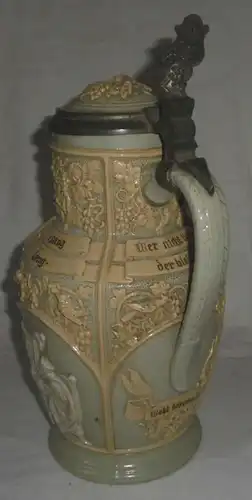 alter Keramik Krug Wein-Weib-Gesang mit Deckel Villeroy & Boch Mettlach um 1920