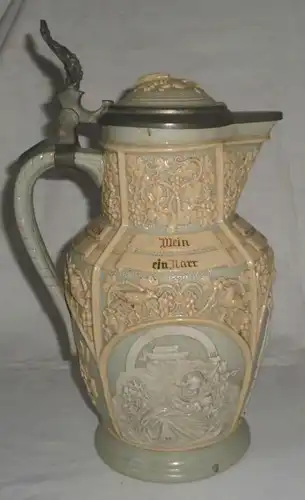 vieux cru en céramique chant de vin-veine avec couvercle Villeroy & Boch Mettlach vers 1920