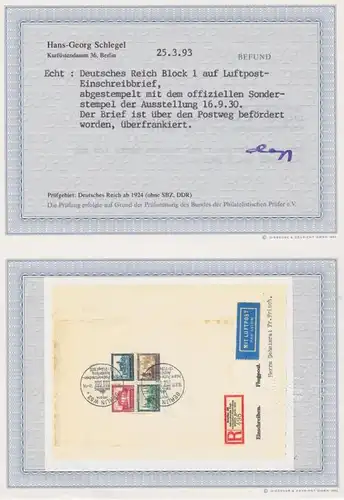 Lettre d'inscription IPOSTA Michel Block 1, 1930, examiné (122808)