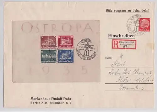 Lettre d'inscription OSTROPA Königsberg Michel Block 3, 1935 (126517)